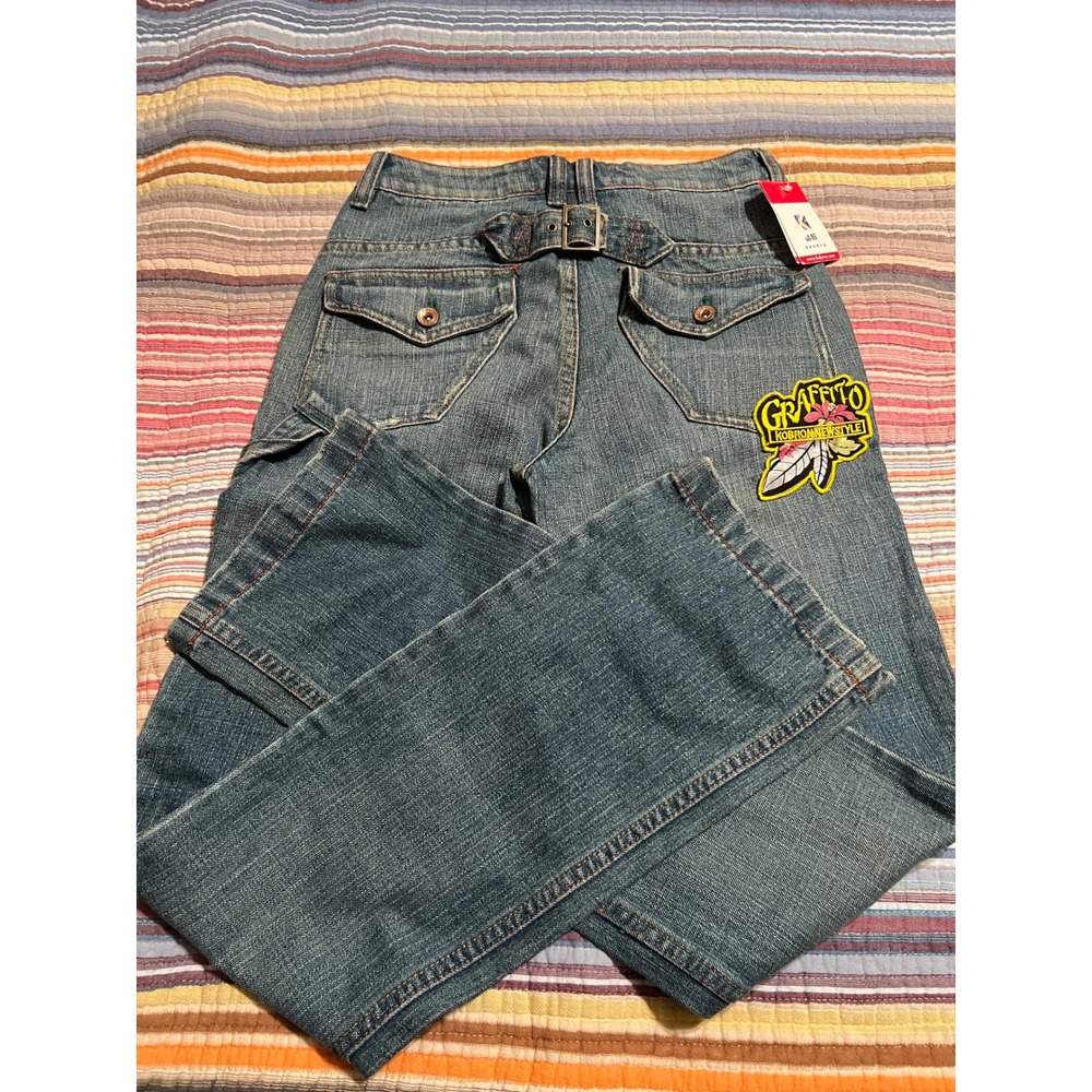 Kobron New Style Denim Jeans Patchwork Cargo Pocket‎ Flared Women's